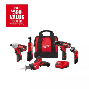 M12 12V Lithium-Ion Cordless Tool Combo Kit (5-Piece) with Dual 1.5 Ah Batteries, Charger, and Carrying Bag