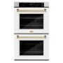 ZLINE - 30 in. Autograph Double Wall Oven w/ Air Fry in Satin Steel w/ White and Bronze - Satin Stainless Steel - Image 1