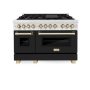 ZLINE - 48 in. Wide 7 Burner Autograph Legacy Dual Fuel Range in Satin Steel w/ Black & Gold Accents (RASZ-BLM-48-G) - Black Matte - Image 1