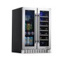 NewAir - 24” Built-in Dual Zone 18 Bottle and 58 Can French Door Wine and Beverage Fridge with SplitShelf™ and Recessed Kickplate - Stainless Steel - Image 1