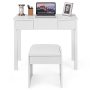 Vanity Makeup Dressing Table Set with Flip Top Mirror and Cushioned Stool - Image 1