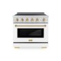 ZLINE - 36 in. Wide 5 Elements Autograph 5.2 Cu.Ft. Paramount Freestanding Induction Range with Gold Accents & White Door - Matte White - Image 1