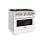 ZLINE - Autograph 36 in. 5.2 cu. ft. Freestanding Select Satin Steel Gas Range w/ White Door & Bronze Accents - Satin Stainless Steel - Image 1