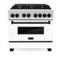 ZLINE - Autograph 36" Legacy Dual Fuel Range w/ 6 Burners & White & Black Accents (RAZ-WM-36-MB) - Stainless Steel/Matte White - Image 1