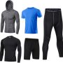 BUYJYA 5Pcs Men's Compression Pants Shirt Top Long Sleeve Jacket Athletic Sets Gym Clothing Mens Workout - Image 1
