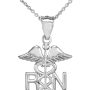 American Heroes Polished 10k White Gold Caduceus RN Charm Registered Nurse Pendant Necklace - Image 1