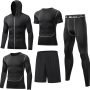 BUYJYA 5Pcs Men's Compression Pants Shirt Top Long Sleeve Jacket Athletic Sets Gym Clothing Mens Workout - Image 1