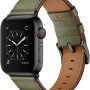 OUHENG Compatible with Apple Watch Band 45mm 44mm 42mm, Genuine Leather Band Replacement Strap Compatible with Apple Watch Series 7/6/5/4/3/2/1/SE, Black Band with Black Adapter - Image 1
