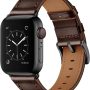 OUHENG Compatible with Apple Watch Band 45mm 44mm 42mm, Genuine Leather Band Replacement Strap Compatible with Apple Watch Series 7/6/5/4/3/2/1/SE, Black Band with Black Adapter - Image 1