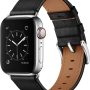 OUHENG Compatible with Apple Watch Band 45mm 44mm 42mm, Genuine Leather Band Replacement Strap Compatible with Apple Watch Series 7/6/5/4/3/2/1/SE, Black Band with Black Adapter - Image 1