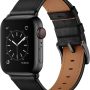 OUHENG Compatible with Apple Watch Band 45mm 44mm 42mm, Genuine Leather Band Replacement Strap Compatible with Apple Watch Series 7/6/5/4/3/2/1/SE, Black Band with Black Adapter - Image 1