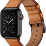 OUHENG Compatible with Apple Watch Band 45mm 44mm 42mm, Genuine Leather Band Replacement Strap Compatible with Apple Watch Series 7/6/5/4/3/2/1/SE, Black Band with Black Adapter - Image 1