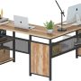 FATORRI L Shaped Desk, Industrial Reversible Home Office Computer Desk with Wood Shelves, Corner Desks with Metal Legs (Walnut Brown, 59 Inch) - Image 1