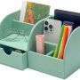UnionBasic Desk Organizer, Multi-functional Leather Desktop Office Organizer, Pen Holder - Business Card/Pen/Pencil/Mobile Phone/Stationery Holder Storage Box, Beige - Image 1