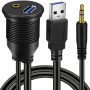 BATIGE USB 3.0 & 3.5mm Car Mount Flush Cable, 3ft - Image 1