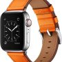 OUHENG Compatible with Apple Watch Band 45mm 44mm 42mm, Genuine Leather Band Replacement Strap Compatible with Apple Watch Series 7/6/5/4/3/2/1/SE, Black Band with Black Adapter - Image 1
