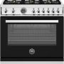 Bertazzoni - 36" Professional Series range - Gas oven - 6 brass burners - Black - Image 1