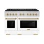 ZLINE - 48 in. Wide 8 Burner Autograph Paramount Gas Range  and Bronze Accents (SGRZ-WM-48-CB) - Satin Steel/White - Image 1