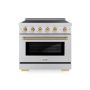 ZLINE - 36 in. Wide 5 Elements Autograph 5.2 cu. ft. Paramount Freestanding Induction Range with Champagne Bronze Helix Handle - Stainless Steel - Image 1