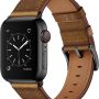 OUHENG Compatible with Apple Watch Band 45mm 44mm 42mm, Genuine Leather Band Replacement Strap Compatible with Apple Watch Series 7/6/5/4/3/2/1/SE, Black Band with Black Adapter - Image 1