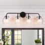 KSANA Black Bathroom Light Fixtures, 2 Light Matte Black Vanity Lights for Bathroom with Seeded Glass Globe, 14" Modern Farmhouse Bathroom Lights Over Mirror - Image 1