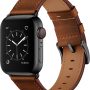 OUHENG Compatible with Apple Watch Band 45mm 44mm 42mm, Genuine Leather Band Replacement Strap Compatible with Apple Watch Series 7/6/5/4/3/2/1/SE, Black Band with Black Adapter - Image 1