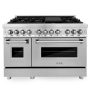 ZLINE - 48 in. Wide 7 Burner 6.0 cu. ft. Freestanding Legacy Dual Fuel Range with Gas Cooktop and 2 Ovens with Satin Steel Doors - Stainless Steel - Image 1