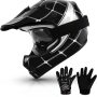 TCMT Dot Youth & Kids Motocross Offroad Street Helmet Full Face Motorcycle Youth ATV Helmet Dirt Bike Motocross ATV Helmet+Gloves+Goggles Rose Red-S - Image 1