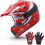TCMT Dot Youth & Kids Motocross Offroad Street Helmet Full Face Motorcycle Youth ATV Helmet Dirt Bike Motocross ATV Helmet+Gloves+Goggles Rose Red-S - Image 1