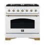 Forno Appliances - 36 in. Wide 6 Burner Antico 4.5 Cu. Ft. Freestanding Gas Range with Antique Brass Accents - White - Image 1