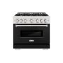 36 in. Wide 6 Burner ZLINE Classic Dual Fuel Satin Steel Range Black Matte Door (CDRS-BLM-36) - Stainless Steel - Image 1