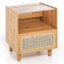 Bamboo Rattan Nightstand with Drawer and Solid Wood Legs - Image 1