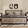 Behost Twin Bed Frame with Headboard and Underbed Storage, Metal Wood Platform Bed Frame Twin, No Box Spring Needed - Image 1