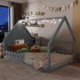 Bellemave Full Size House Bed with LED Light and Fence, Wooden Montessori Floor Bed with Window, No Box Spring Required (Gray) - Image 1