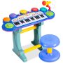 Best Choice Products 37-Key Kids Electronic Piano Keyboard w/ Multiple Sounds, Lights Microphone, Stool - Blue - Image 1