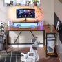 Bestier 58" Computer Desk with LED Lights L Shaped Corner Desk with Power Outlet & Monitor Stand Home Office Desk, Rustic - Image 1