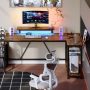 Bestier 58" Computer Desk with LED Lights L Shaped Corner Desk with Power Outlet & Monitor Stand Home Office Desk, Rustic - Image 1