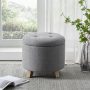 Better Homes & Gardens Round Tufted Storage Ottoman, Gray Faux Linen - Image 1
