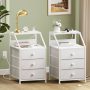 GUNAITO Nightstand Set of 2 with Charging Station Side Table with 3 Drawers End Table with Open Shelf Bedside Table with USB Ports and Outlets Nightstand for Bedroom,Brown - Image 1