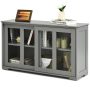 Giantex Stackable Buffet Cabinet, Kitchen Storage Cabinet with Sliding Tempered Glass Doors, Small Sideboard for Kitchen, Dining Room or Living Room, Black - Image 1