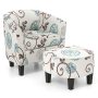 Gymax Modern Accent Tub Chair&Ottoman Set Fabric Upholstered Club Chair Grey Floral - Image 1