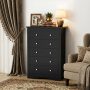 Homall 5 Drawer Dressers Wide Chest of Drawers Nightstand TV Stand with Wood Top Rustic Storage Tower Storage Dresser for Living Room, Bedroom, Hallway, Black - Image 1