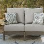 Signature Design by Ashley Visola Outdoor Loveseat with Cushion, Gray, Patio Loveseat with HDPE Wood-Look Frame and Nuvella Fabric - Image 1