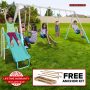 Sportspower Arcadia Metal Swing Set with Trapeze, 2 Person Glider Swing, 5' Double Wall Slide with Lifetime Warranty, and Bonus Anchor Kit, Great for Kids 3-8 - Image 1