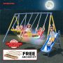 Sportspower Starlight Metal Swing Set for Kids Ages 3–8 with 2 LED Swings, Saucer Swing, 5ft Slide, 6ft Durable Steel Frame & Bonus Anchor Kit - Image 1
