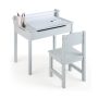 Wooden Kids Table and Chair Set with Storage and Paper Roll Holder - Image 1
