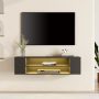 Yellow Light Floating TV Stand with Adjustable Shelves for Living Room Bedroom, Black, 39.4 inch - Image 1