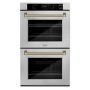 ZLINE - Autograph 30 in. True Convection Double Wall Oven in Satin Steel with Gold Helix Handles (WADSZ-30-KG) - Satin Stainless Steel - Image 1