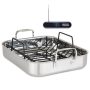 Viking - 3-Ply Stainless Steel Roasting Pan with Rack and Bonus Thermometer - Silver - Image 1