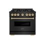 ZLINE - 36 in. Wide 6 Burner Autograph Classic Dual Fuel Black Stainless Range w/ Gold Accents (CDRBZ-36-G) - Black Stainless Steel - Image 1